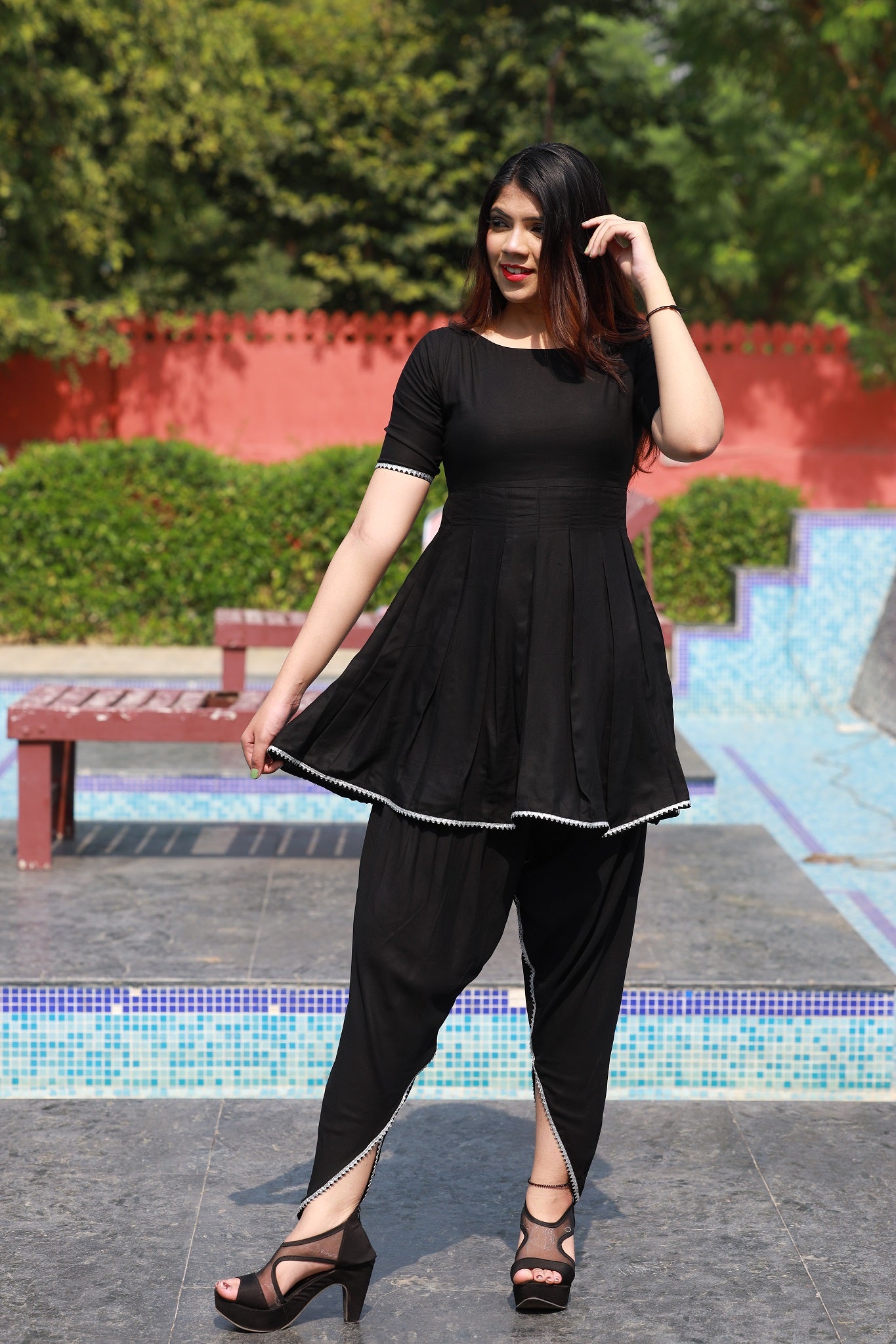 Black pant kurti with embroidery work - Evilato Online Shopping